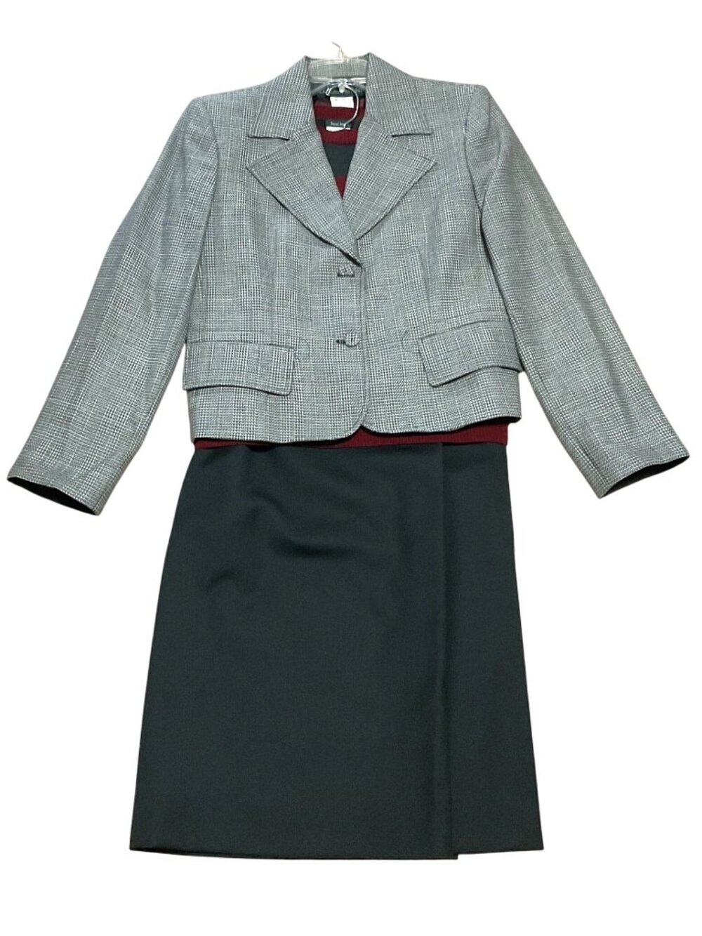 NWOT Harvé Benard 3-Piece Skirt Suit Set Sz 10 Houndstooth & Solid Wool Blend